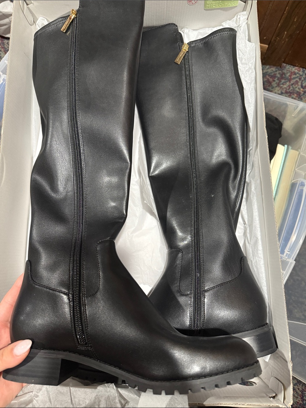 Michael Kors Black Leather Over-the-Knee Boots with Gold Zippers